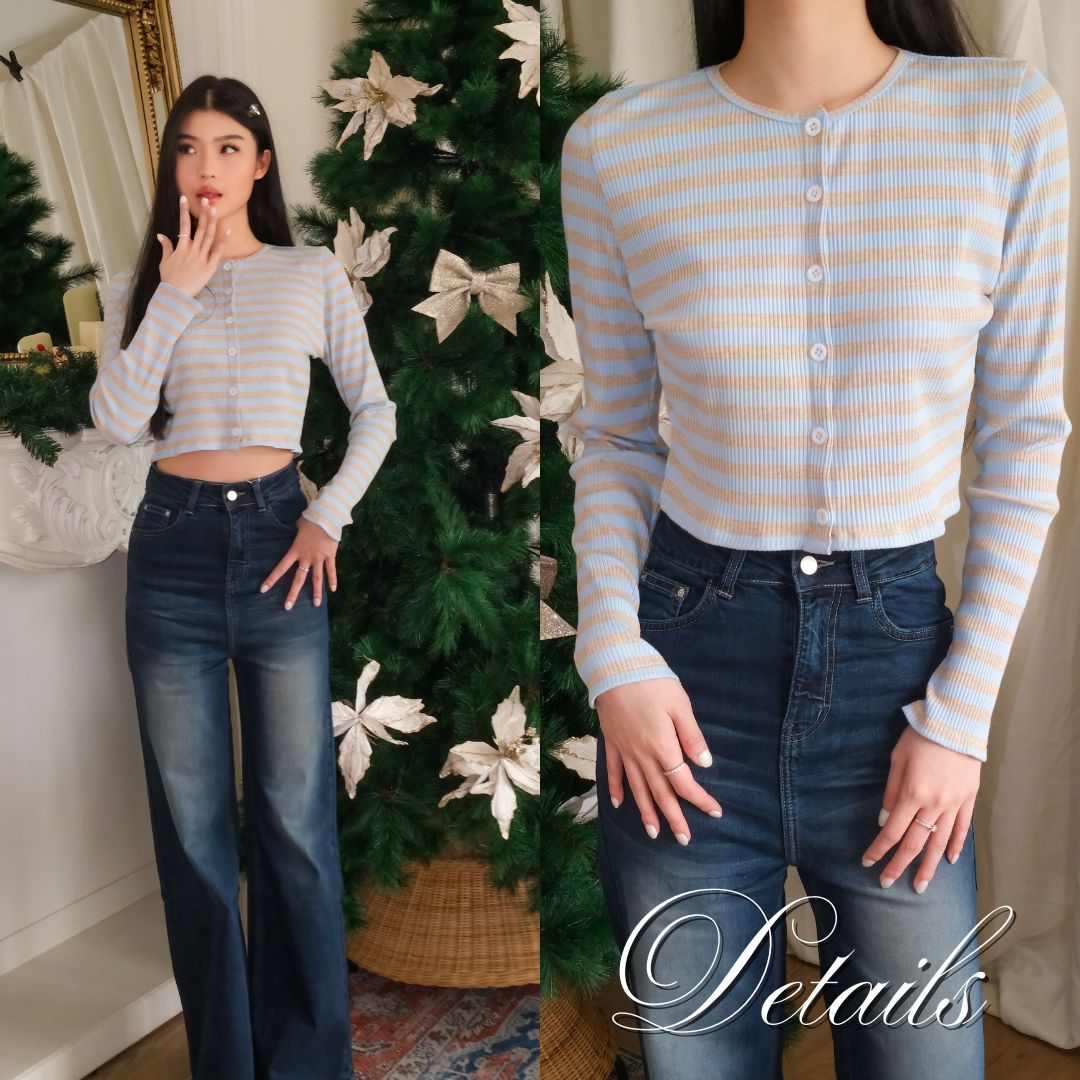 SHEWEARSSUGAR -- Clara Cardigan Set | Shorts | Garis - Garis | Crop Top