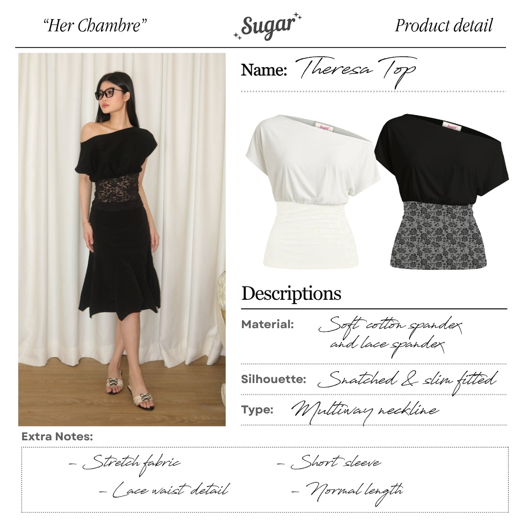 Shewearssugar -- Theresa Fitted Lace Top | Bailey | Off Shoulder | Top Wanita | Fitted Tee