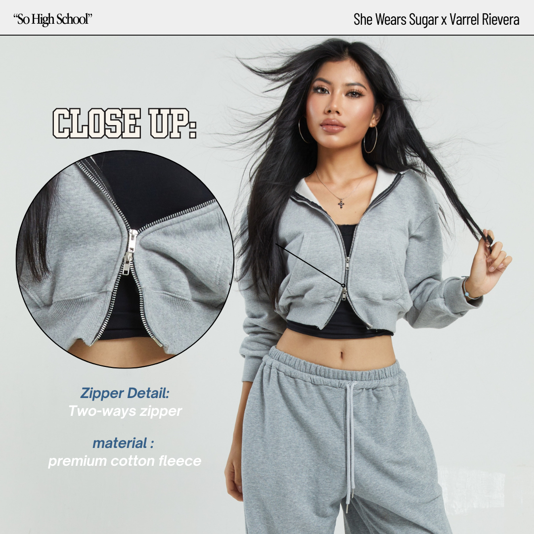 SHEWEARSSUGAR X VARREL RIEVERA — Manon Crop Zip Jacket | Airport Outfit | Jaket Sweater | Wanita Cewe | Jaket perempuan |