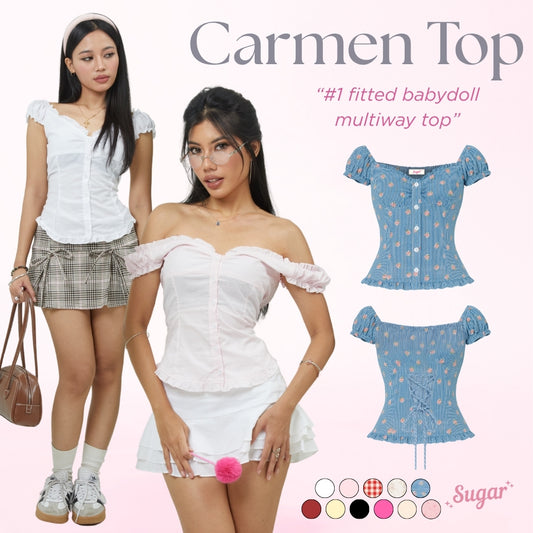 She Wears Sugar x Varrel Rievera – Carmen Top | Fitted Shirt Babydoll Blouse Atasan Wanita Korean Style Baju Atasan Wanita Terbaru Coquette Outfit