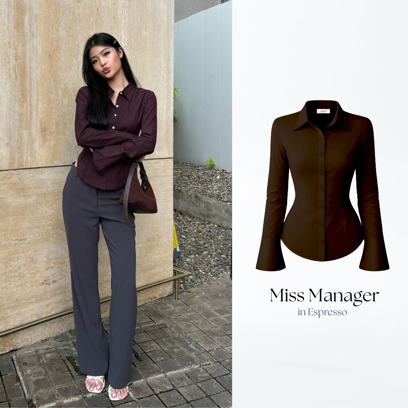 She Wears Sugar – Miss Manager Shirt | Atasan Wanita Kemeja Shirt Wanita Ngantor Outfit Kampus Korean Style Fit Body