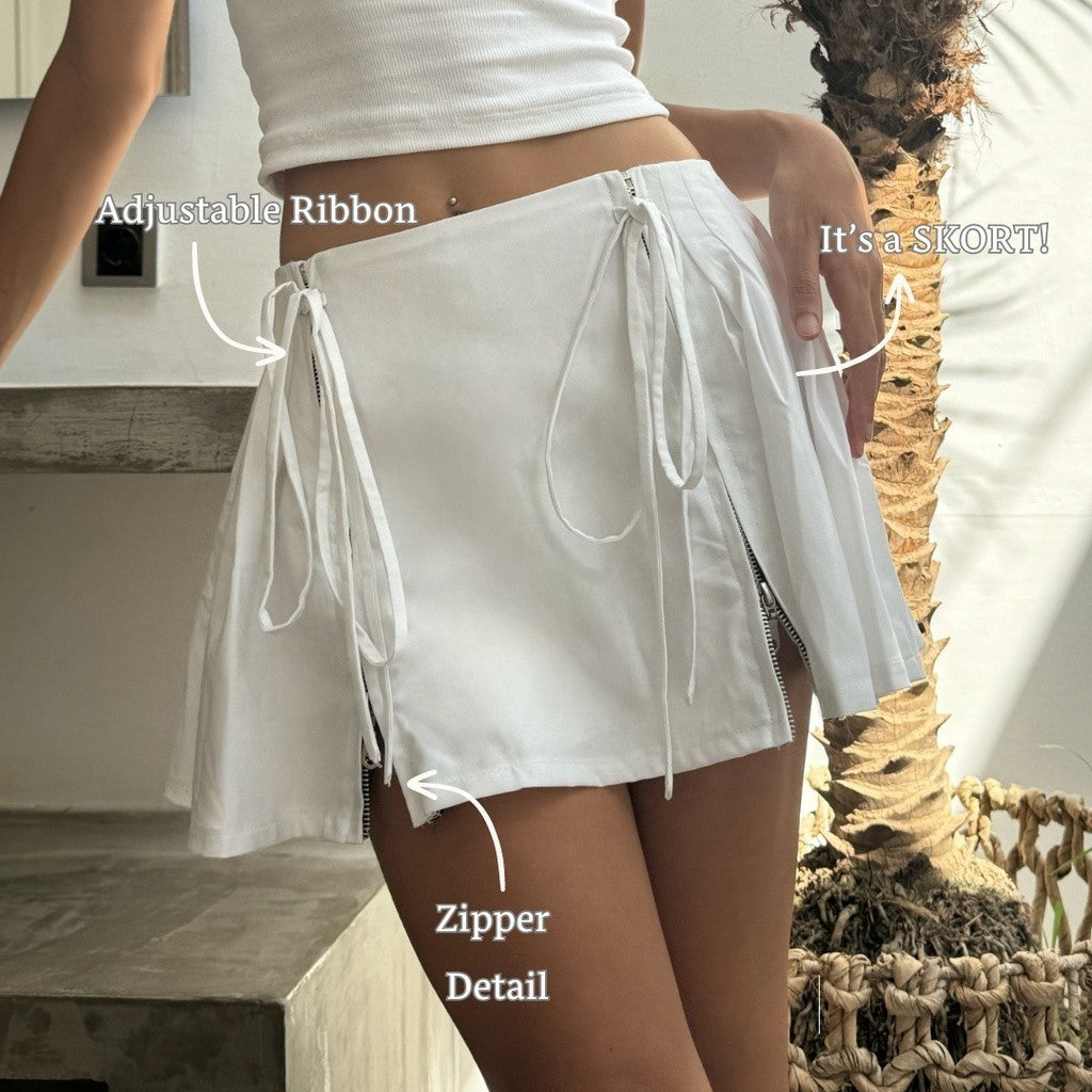 SHEWEARSSUGAR Noelle Ribbon Skort | Rok Wanita | Rok Pendek | Rok Casual | Rok Tenis | Valentine Outfit | Rok Hitam | Rok Pink | Rok Lucu | Korean Skirt | Valenting Outfit