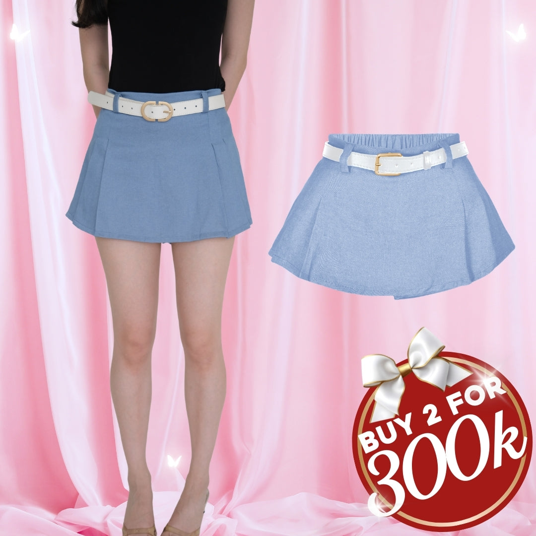 She Wears Sugar – Meow Denim Skort | Skort Wanita Rok Celana Wanita Denim Y2K Outfit Korea Korean Style Blue Outfit