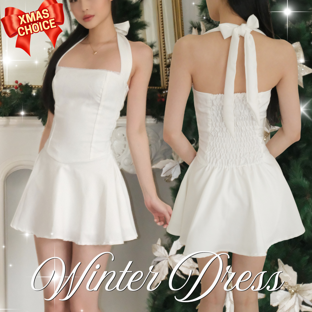 SHEWEARSSUGAR -- Winter Dress – Halter Mini Dress Wanita | Backless Party Dress | Christmas & Dinner Outfit | Coquette | Outfit Formal