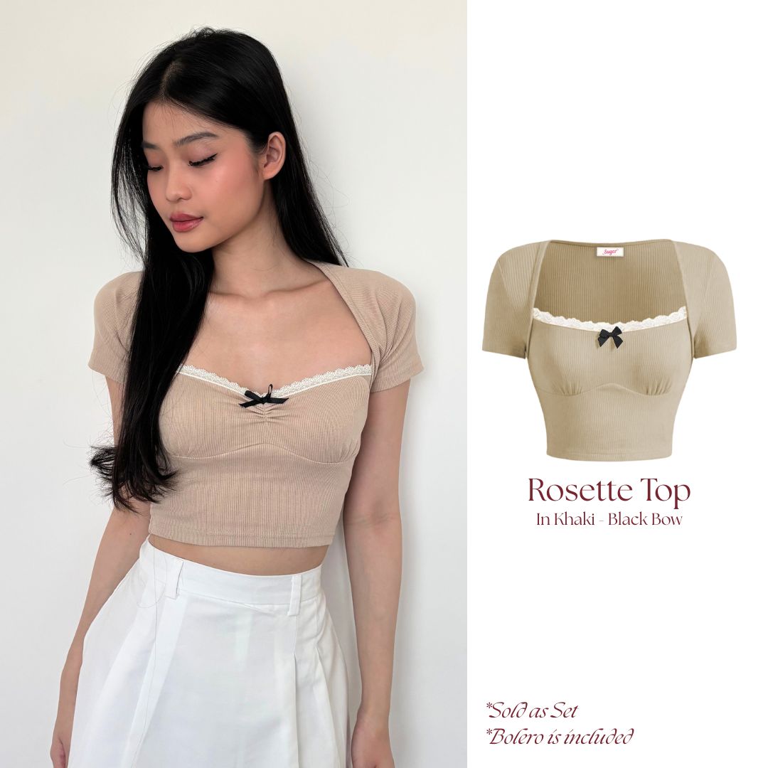 She Wears Sugar – Rosette Top | Tank Top Bolero Wanita Lace Top Summer Bali Outfit Coquette