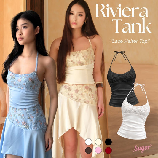 She Wears Sugar -- Riviera Halter Tank | Halter Neck Top Wanita Coquette Lace Top Tank Top Wanita Atasan Wanita Korean Style Fit Body
