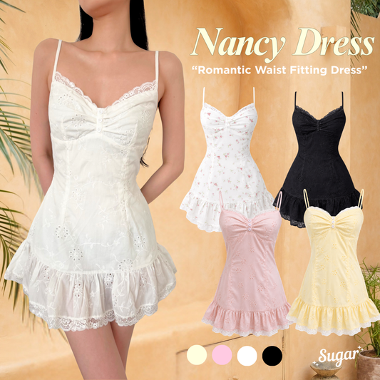 She Wears Sugar x Isabella – Nancy Dress | Dress Wanita Mini Summer Dress Dress Korea Gaun Putih Coquette Lace Fit Body