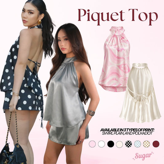 She Wears Sugar – Piquet Top | Halter Neck Top Wanita Atasan Wanita Satin Korean Style Old Money Summer Bali Outfit Y2K Top