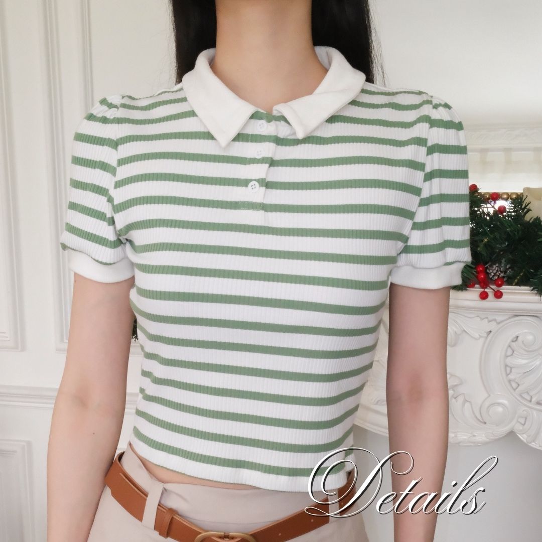 SHEWEARSSUGAR -- Hazel Polo Shirt | Garis - Garis | Kaos Polo Wanita