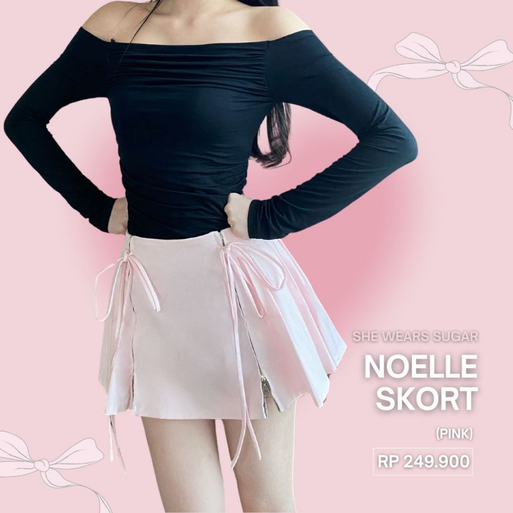 SHEWEARSSUGAR Noelle Ribbon Skort | Rok Wanita | Rok Pendek | Rok Casual | Rok Tenis | Valentine Outfit | Rok Hitam | Rok Pink | Rok Lucu | Korean Skirt | Valenting Outfit