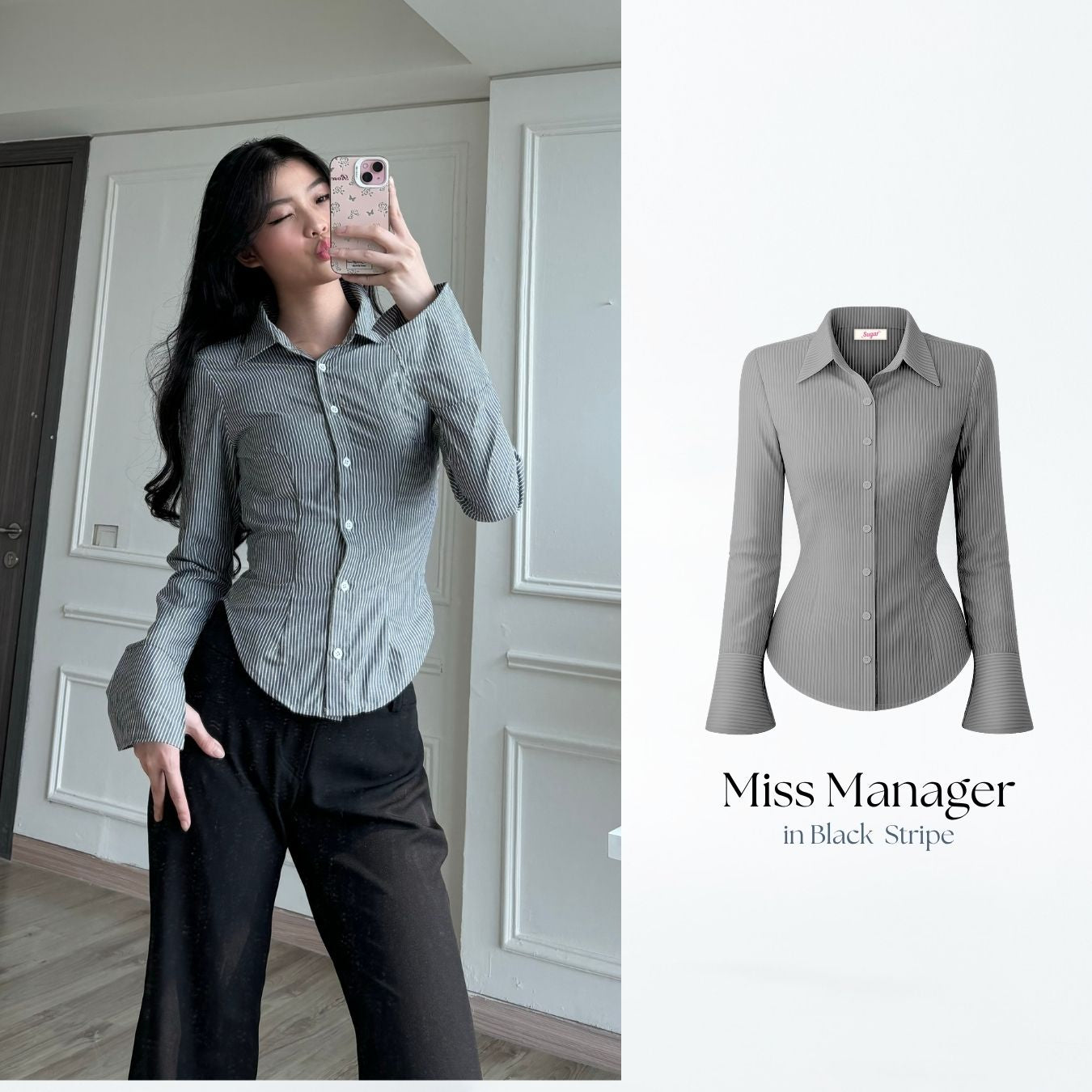 She Wears Sugar – Miss Manager Shirt | Atasan Wanita Kemeja Shirt Wanita Ngantor Outfit Kampus Korean Style Fit Body