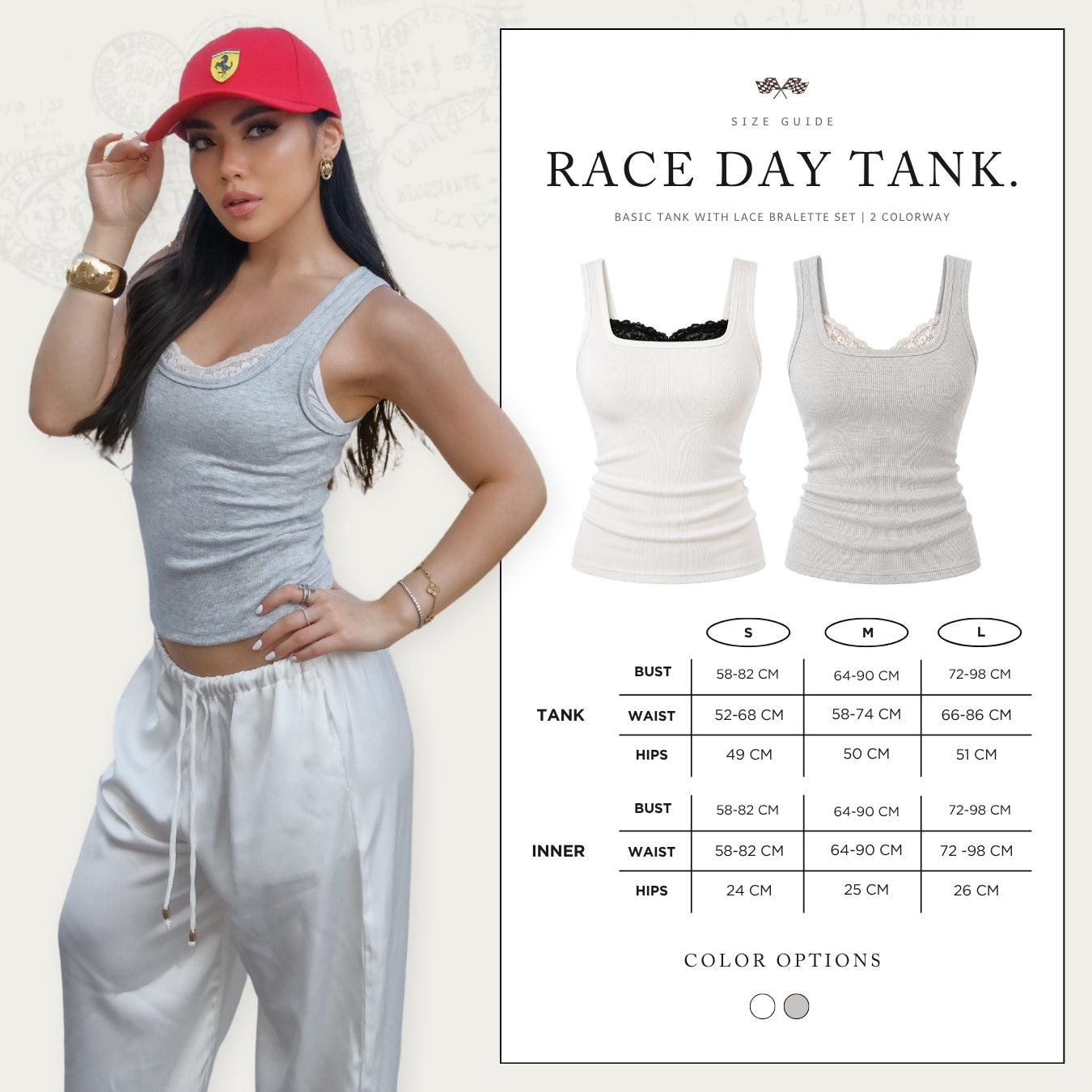 She Wears Sugar – Race Day Tank | Tank Top Wanita Set Inner Lace Tank Top Wanita Atasan Cewe Korean Style Fit Body Y2K Top Outfit