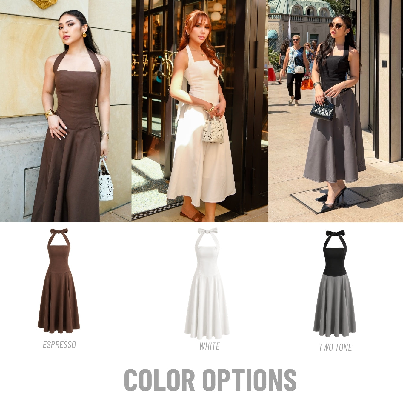 She Wears Sugar – Monte Carlo Dress | Midi Dress Wanita Halter Neck Dress Summer Dress Old Money Outfit Korean Style