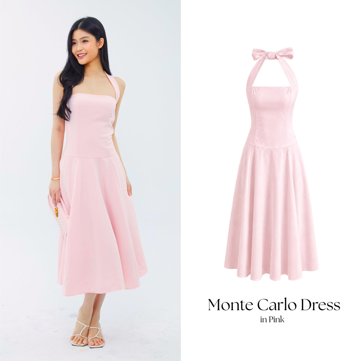 She Wears Sugar – Monte Carlo Dress | Midi Dress Wanita Halter Neck Dress Summer Dress Old Money Bali Outfit Korean Style