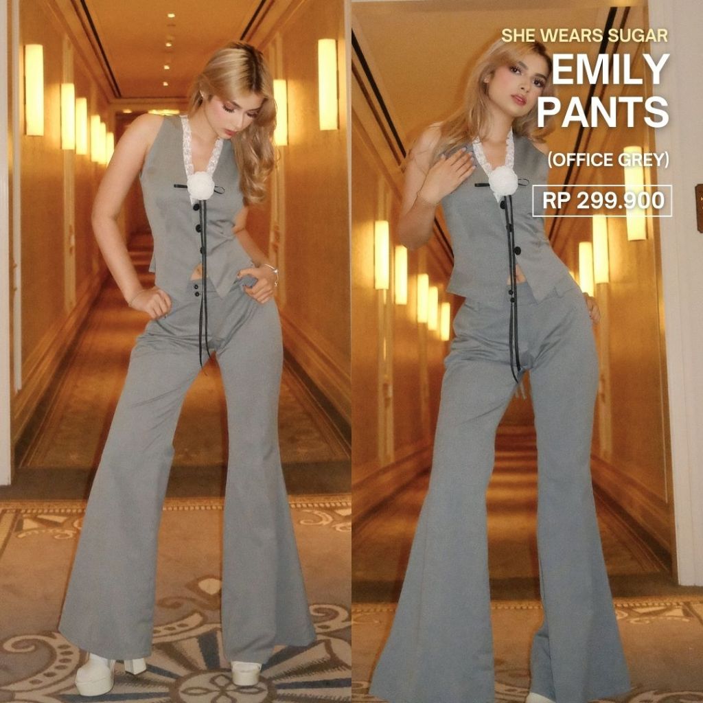 She Wears Sugar -- Emily Pants | Celana Panjang Wanita | Bawahan Wanita | Kulot | Celana Flare | Corpcore