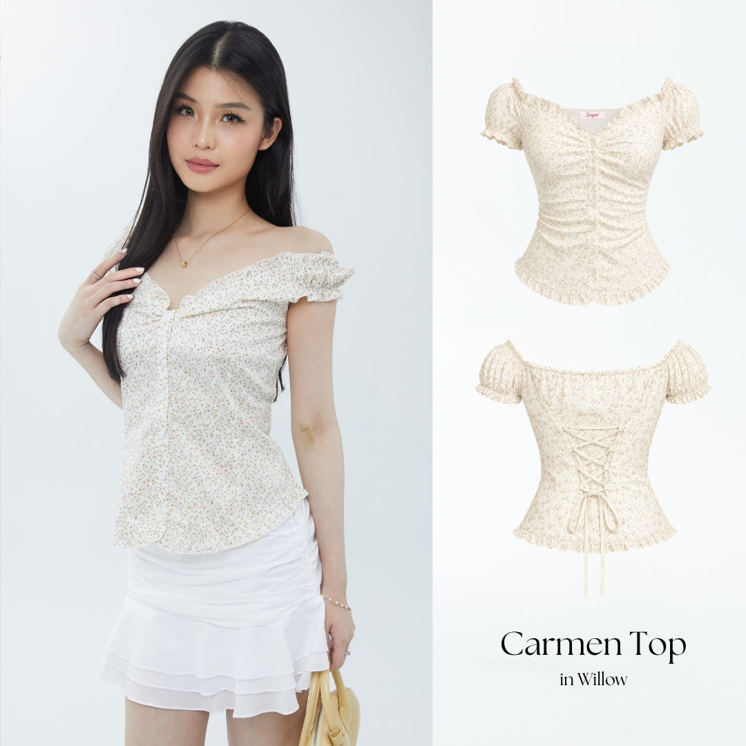 She Wears Sugar x Varrel Rievera – Carmen Top | Fitted Shirt Babydoll Blouse Atasan Wanita Korean Style Baju Atasan Wanita Terbaru Coquette Outfit