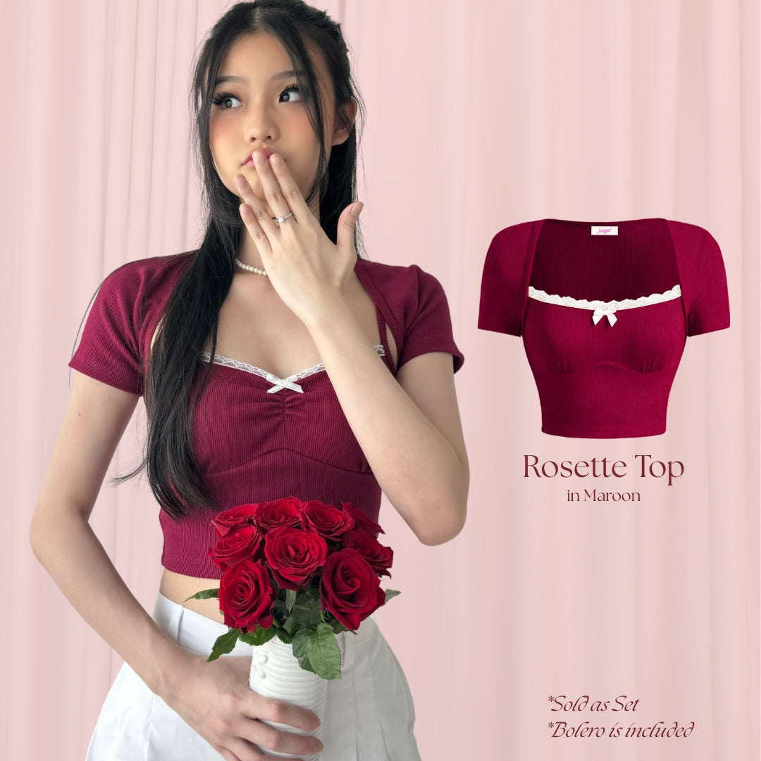 She Wears Sugar – Rosette Top | Tank Top Bolero Wanita Lace Top Summer Bali Outfit Coquette