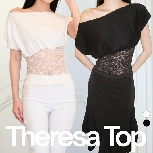 Shewearssugar -- Theresa Fitted Lace Top | Bailey | Off Shoulder | Top Wanita | Fitted Tee