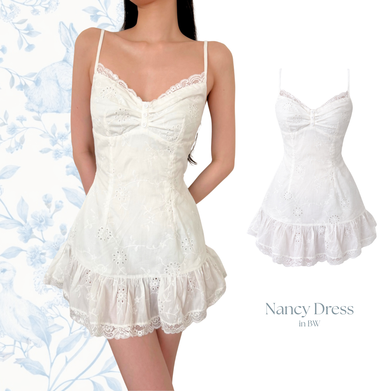 She Wears Sugar x Isabella – Nancy Dress | Dress Wanita Mini Summer Dress Dress Korea Gaun Putih Coquette Lace Fit Body