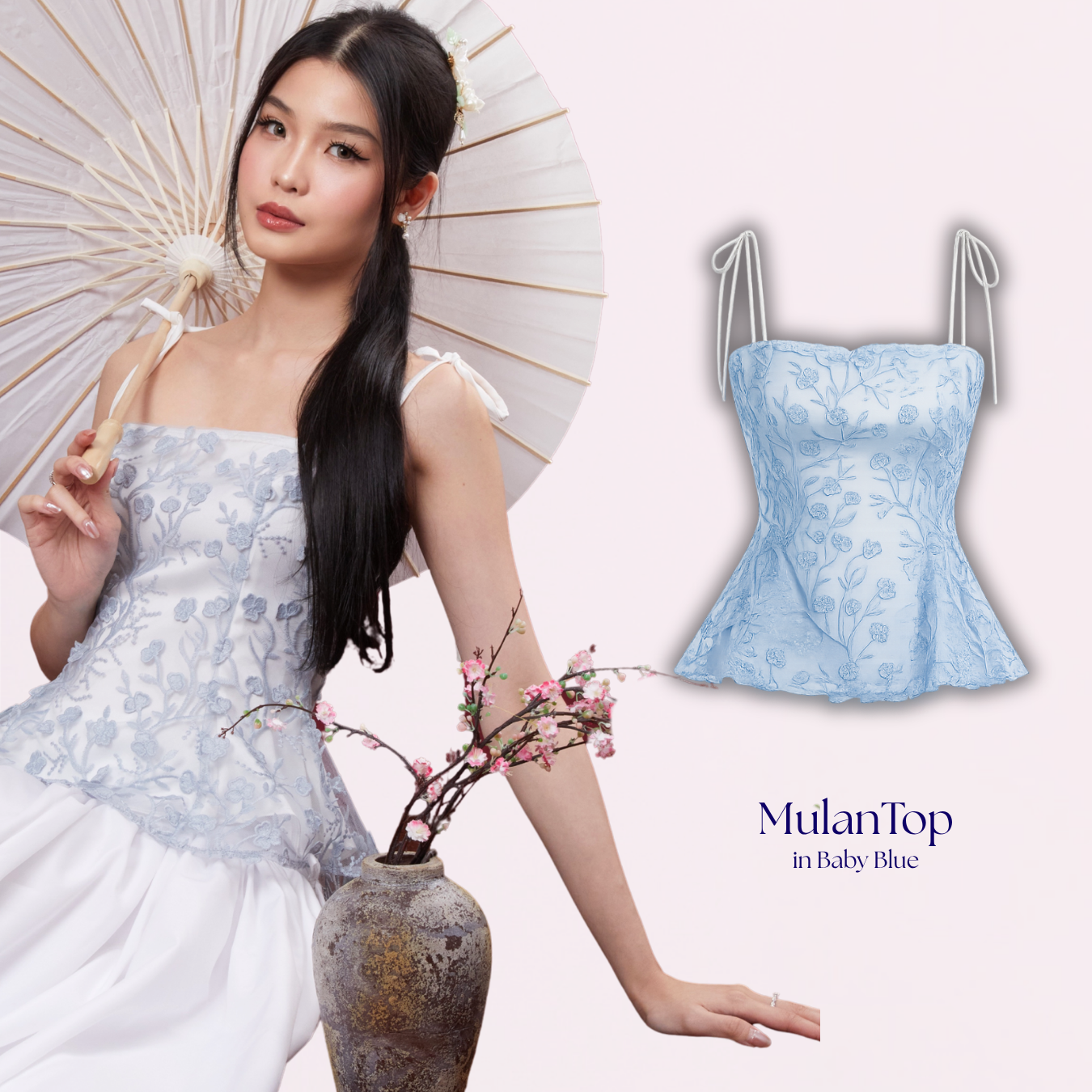 Shewearssugar – Mulan Top | Peplum Tulle Bordir Adjustable Strap Wanita