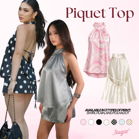 She Wears Sugar – Piquet Top | Halter Neck Top Wanita Atasan Wanita Satin Korean Style Old Money Summer Bali Outfit Y2K Top