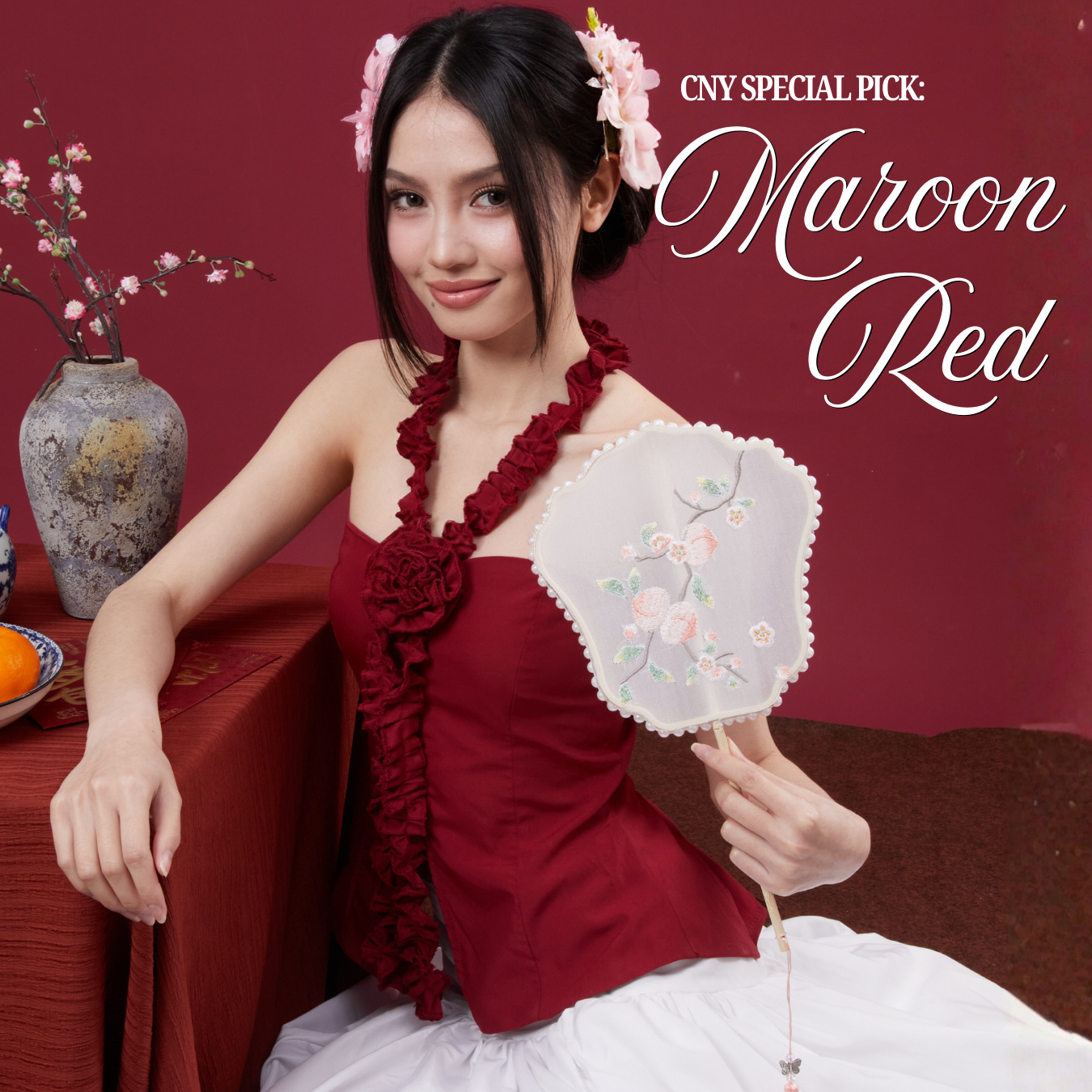 Shewearssugar – Serpenti Top | Wanita Peplum Premium Poplin Cotton Halter Neck Ruffle