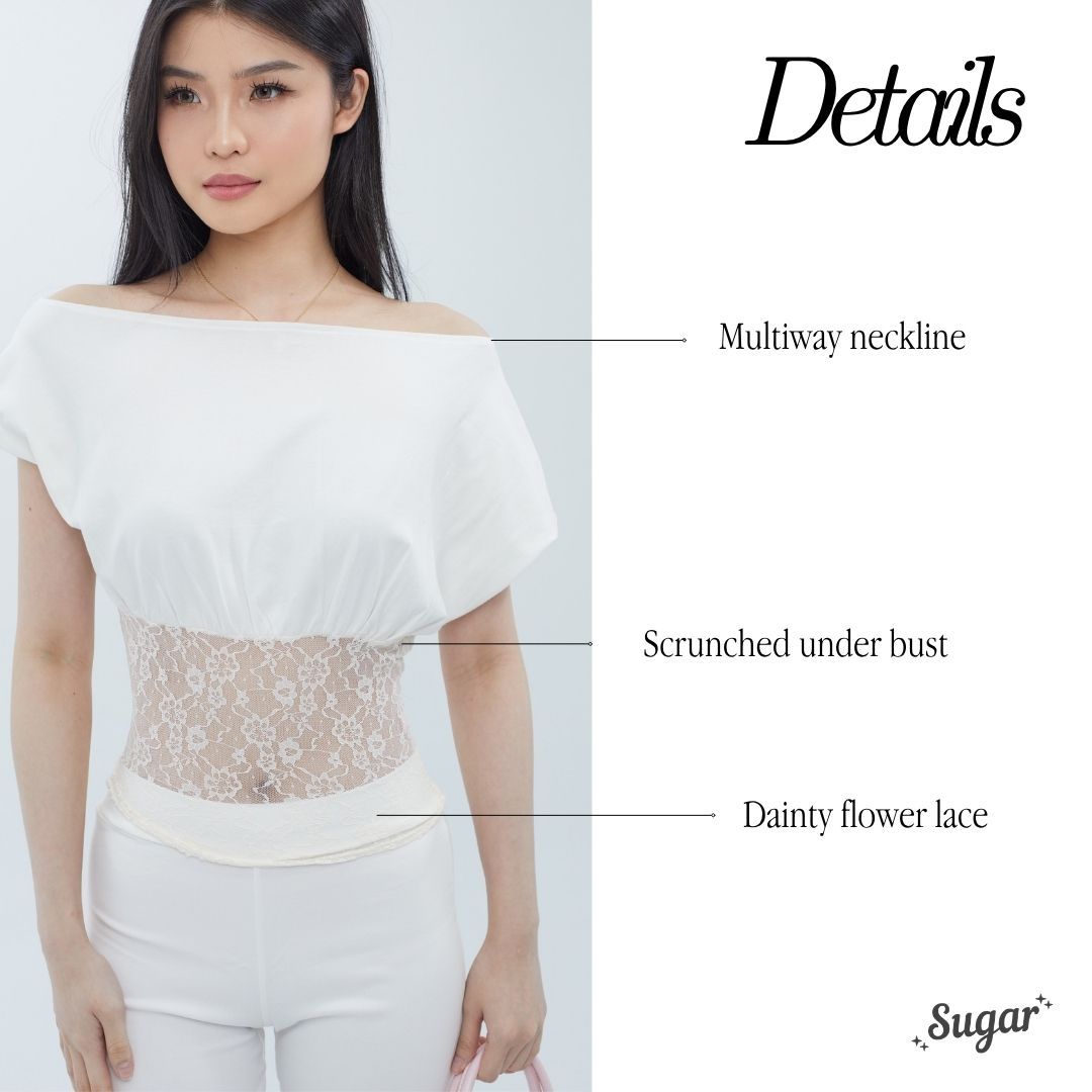 She Wears Sugar – Theresa Fitted Lace Top | Baju Atasan Wanita Terbaru Off Shoulder Top Fitted Tee Coquette Lace Top Korean Style