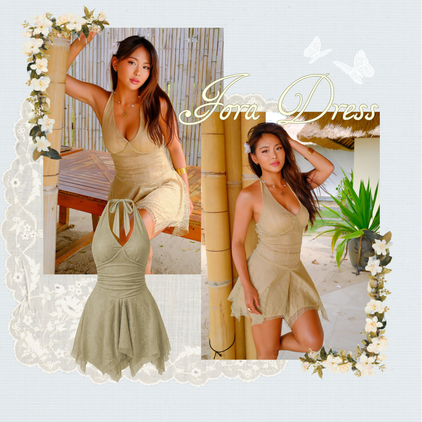 She Wears Sugar x Isabella – Flora Dress | Dress Wanita Mini Dress Summer Dress Beachwear Dres Korea Gaun Putih Outfit Korea Baju Wanita Terbaru