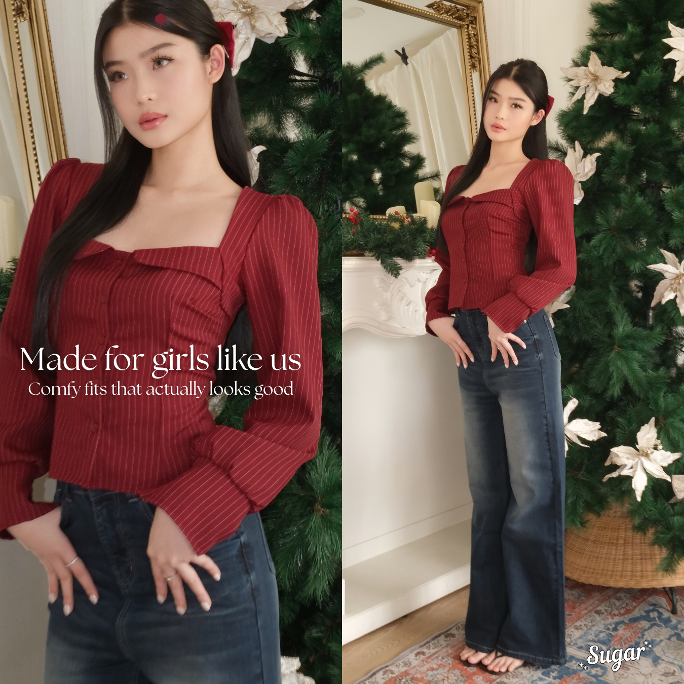 She Wears Sugar – Gavriel Top | Kemeja Wanita Fitted Shirt Atasan Wanita Baju Fit Body Top Korean Style