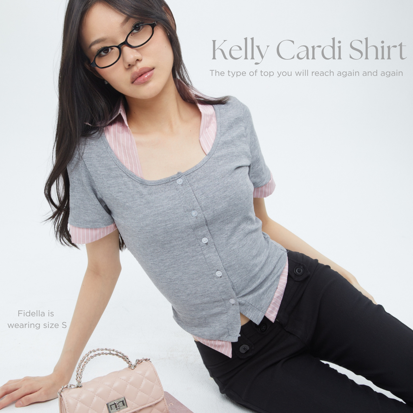 She Wears Sugar – Kelly Cardigan Shirt | Shirt Wanita Kemeja Atasan Wanita Korean Style Outfit Kampus Baju Fit Body