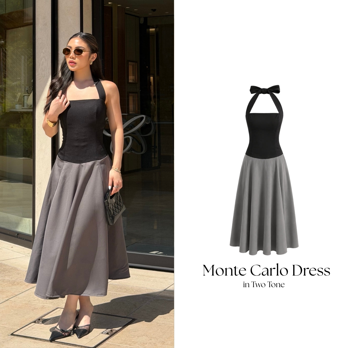 She Wears Sugar – Monte Carlo Dress | Midi Dress Wanita Halter Neck Dress Summer Dress Old Money Outfit Korean Style