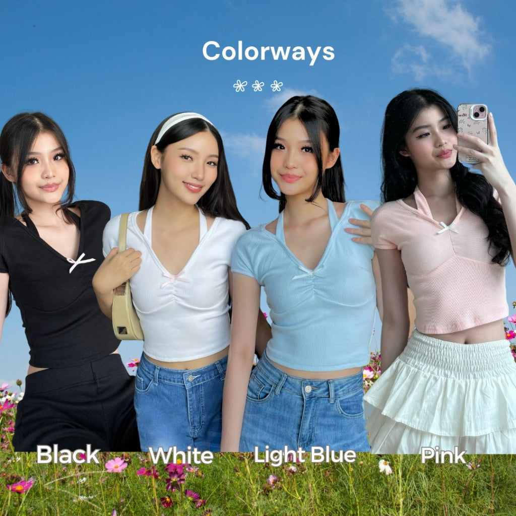 SHEWEARSSUGAR | Girlfriend Top | Atasan Wanita | Bow Top | Blouse Wanita   | Coquette Outfit | Baju Pita | Top Pita | Baju Pita Pink