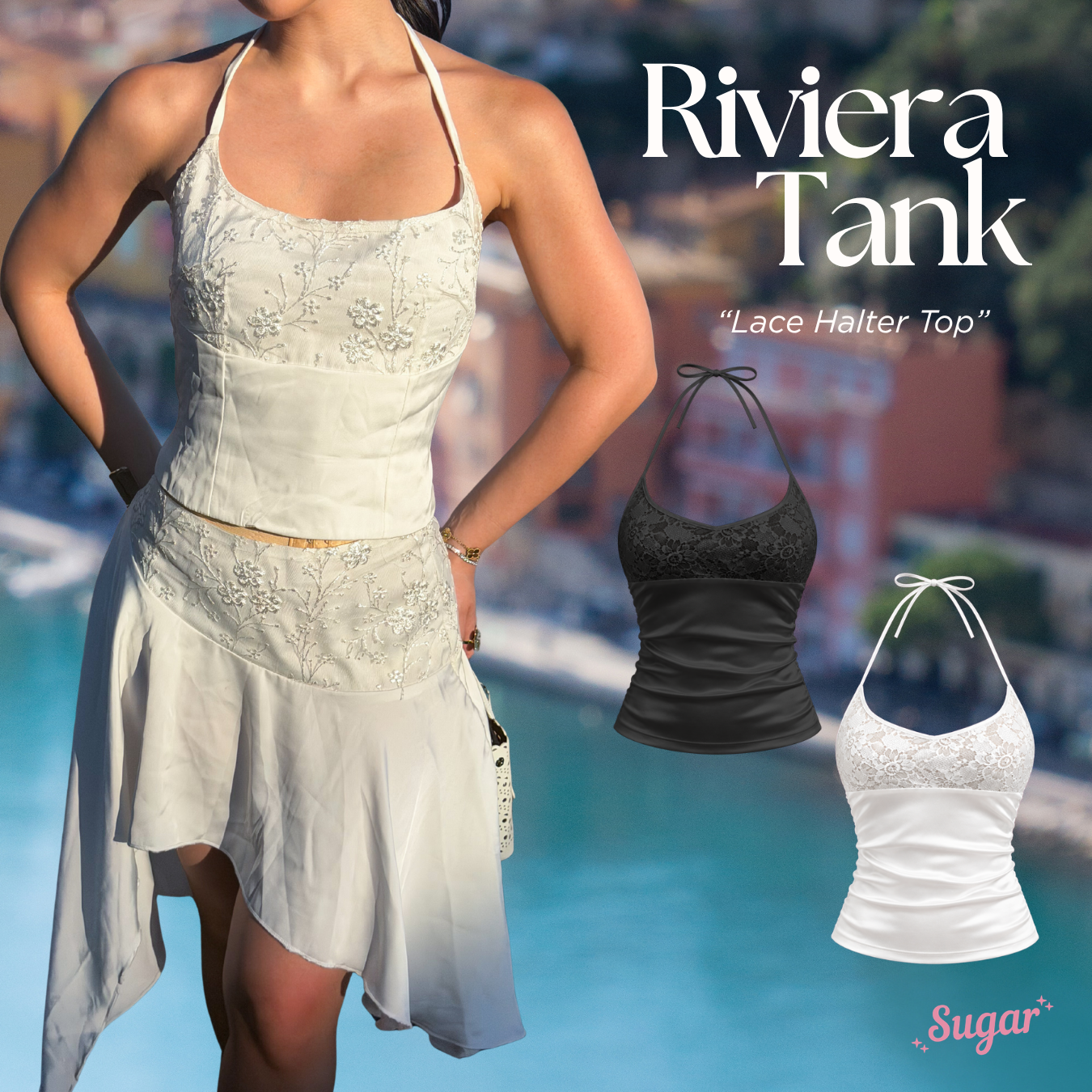 She Wears Sugar -- Riviera Halter Tank | Halter Neck Top Wanita Coquette Lace Top Tank Top Wanita Atasan Wanita Korean Style Fit Body