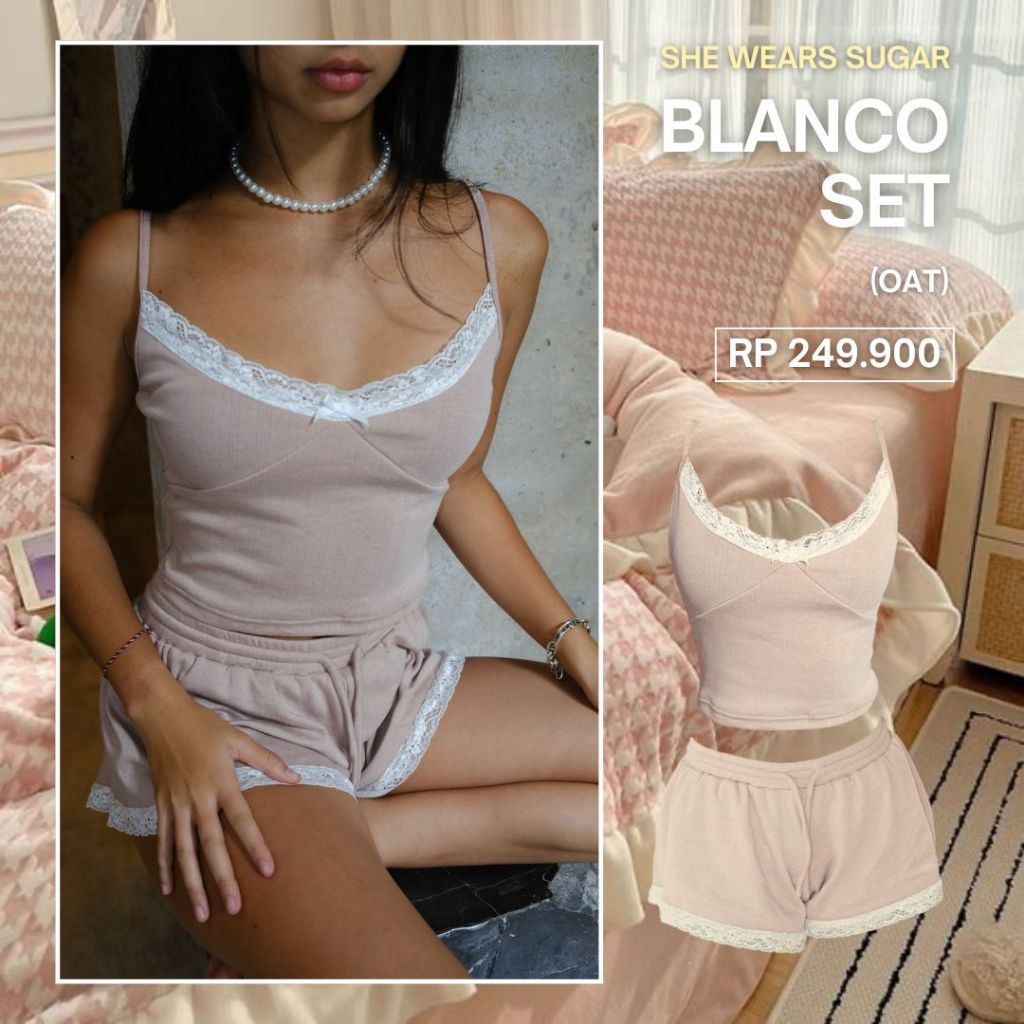 She Wears Sugar -- Blanco Set | One Set Wanita | Piyama Wanita | Baju Tidur Wanita