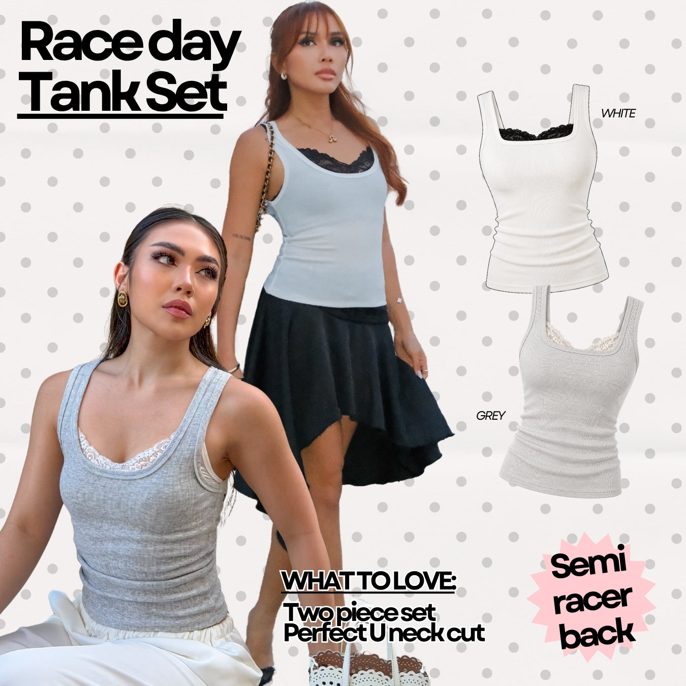 She Wears Sugar – Race Day Tank | Tank Top Wanita Set Inner Lace Tank Top Wanita Atasan Cewe Korean Style Fit Body Y2K Top Outfit