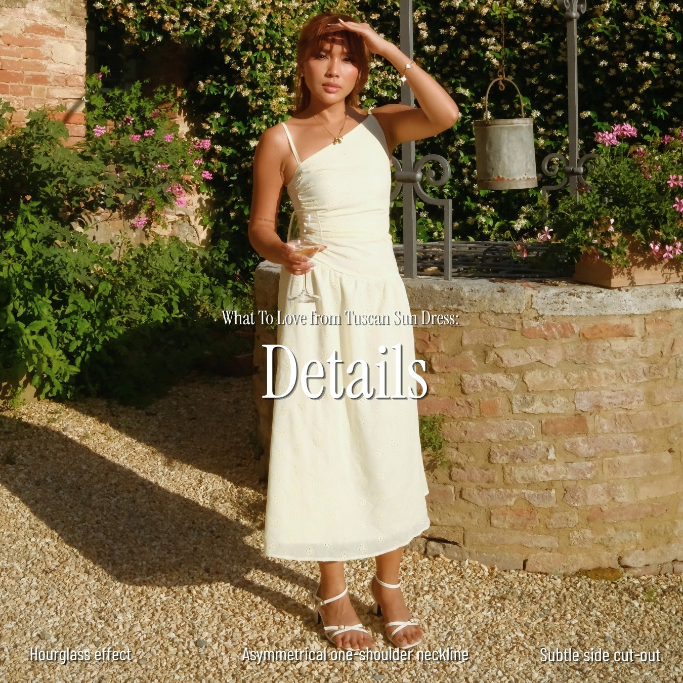 She Wears Sugar – Tuscan Sun Maxi Dress | One Shoulder Maxi Dress Eyelet Summer Bali Outfit Resort Wear