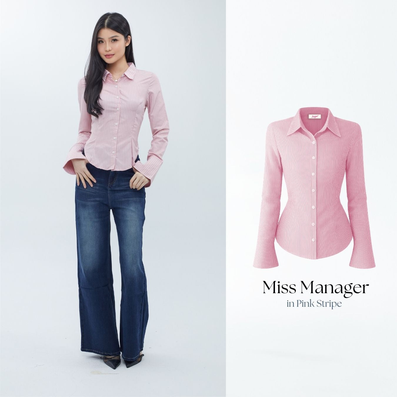 She Wears Sugar – Miss Manager Shirt | Atasan Wanita Kemeja Shirt Wanita Ngantor Outfit Kampus Korean Style Fit Body