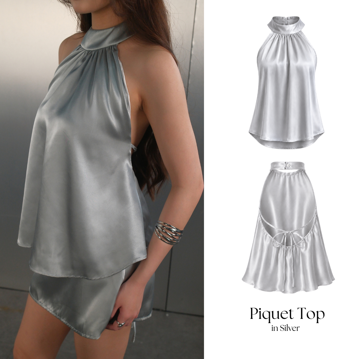 She Wears Sugar – Piquet Top | Halter Neck Top Wanita Atasan Wanita Satin Korean Style Old Money Summer Bali Outfit Y2K Top
