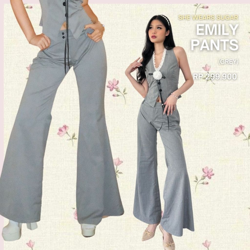 She Wears Sugar -- Emily Pants | Celana Panjang Wanita | Bawahan Wanita | Kulot | Celana Flare | Corpcore