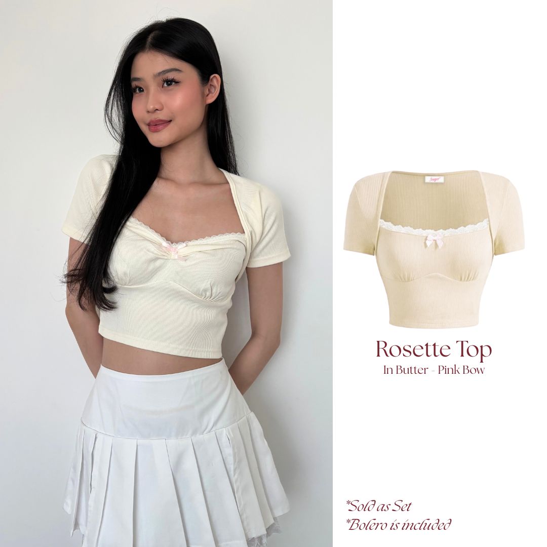 She Wears Sugar – Rosette Top | Tank Top Bolero Wanita Lace Top Summer Bali Outfit Coquette