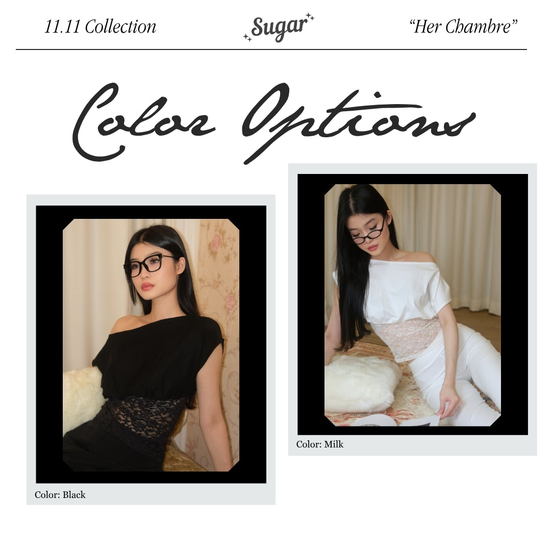 Shewearssugar -- Theresa Fitted Lace Top | Bailey | Off Shoulder | Top Wanita | Fitted Tee