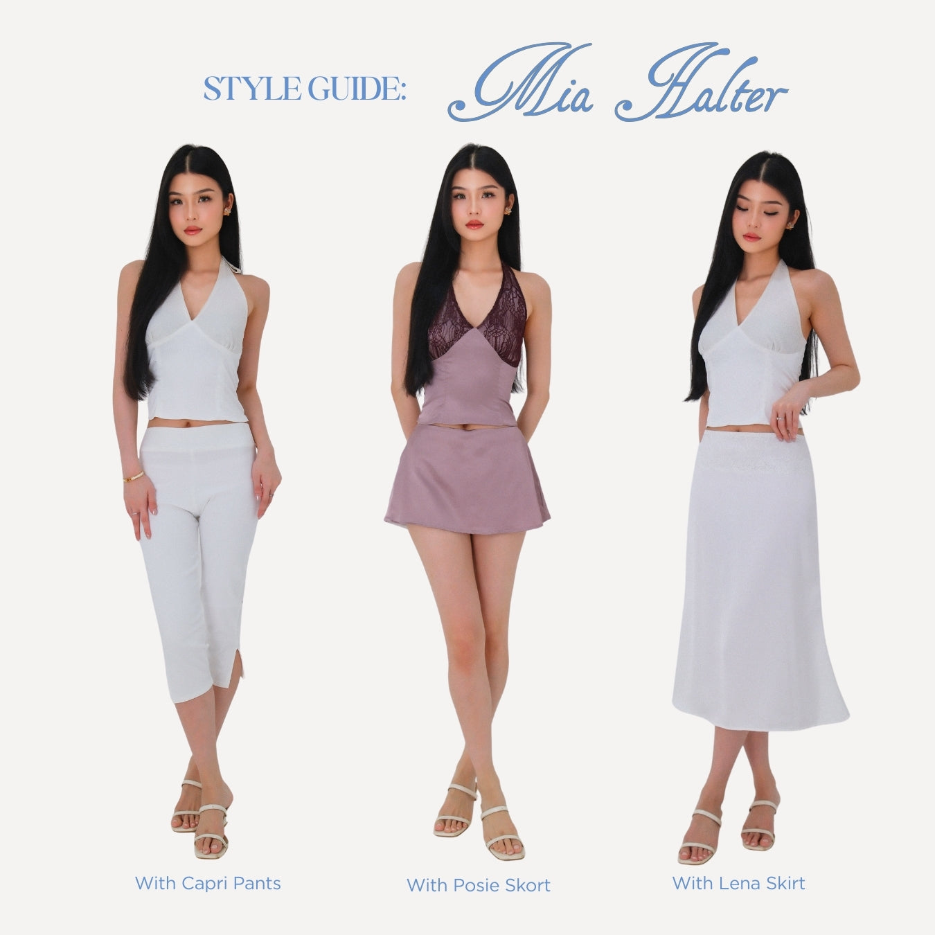 She Wears Sugar x Isabella – Mia Halter Top | Halter Top Wanita Satin Lace Baju Fit Body Atasan Cewe