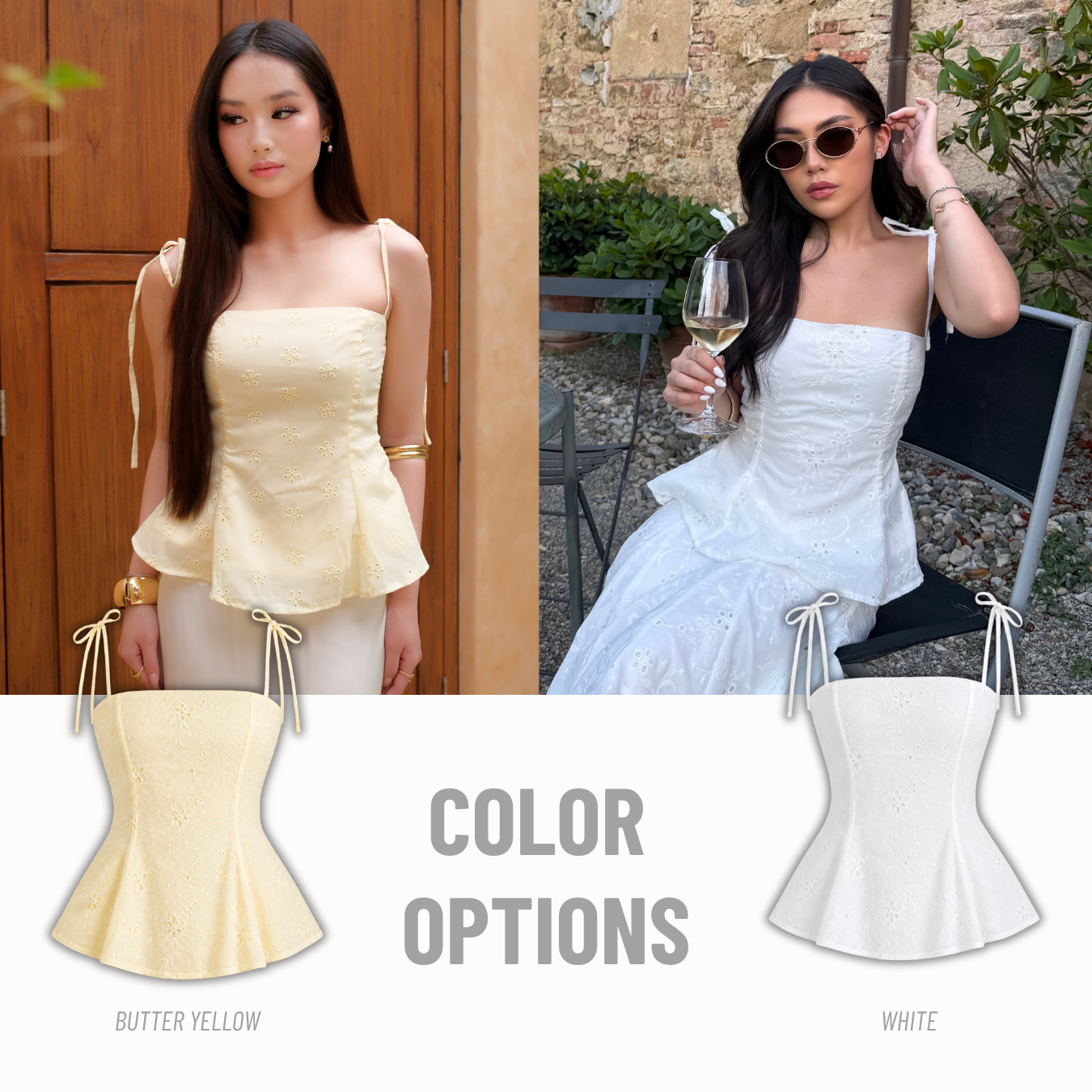 She Wears Sugar – Limoncello Top | Eyelet Peplum Top Corset Top Summer Bali Outfit Coquette