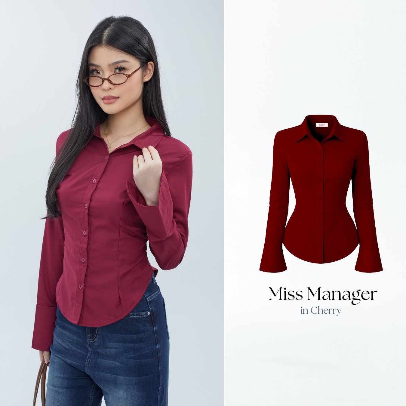She Wears Sugar x Shagufta – Miss Manager Shirt | Atasan Wanita Kemeja Shirt Wanita Ngantor Outfit Kampus Korean Style Fit Body