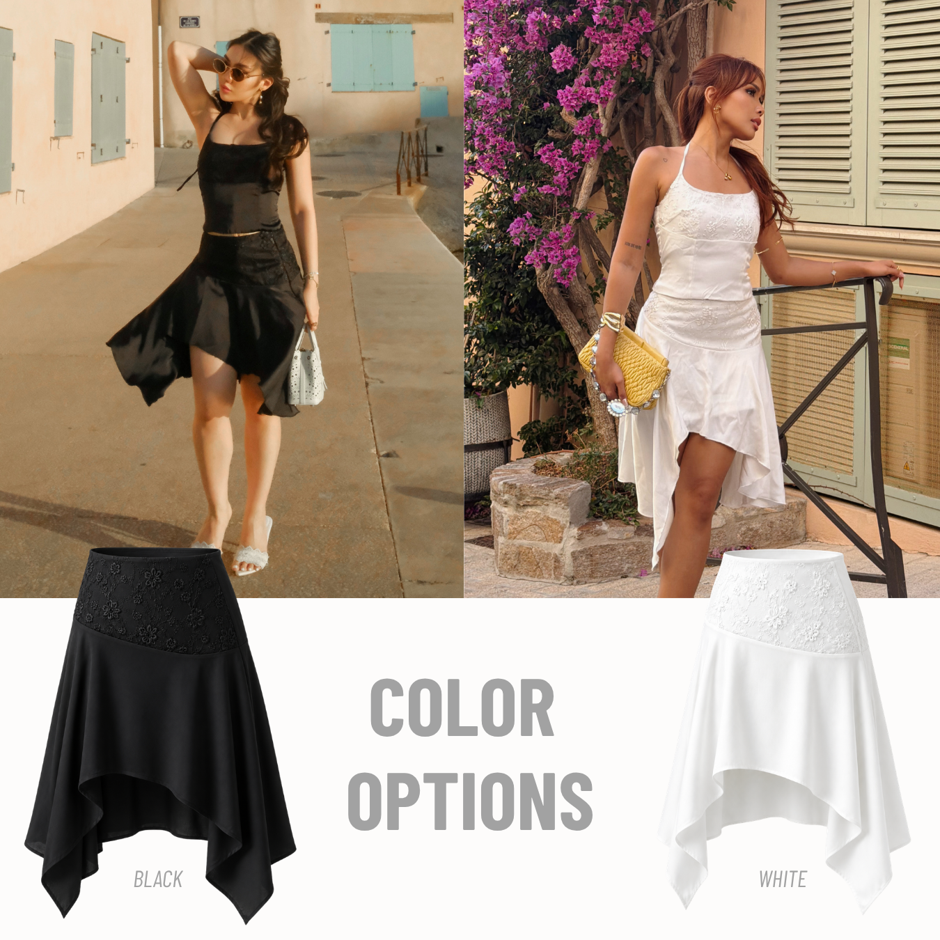 She Wears Sugar – Soiree Assymetric Skirt | Satin Skirt Asymmetrical Lace Detail Korean Style Coquette Outfit Rok
