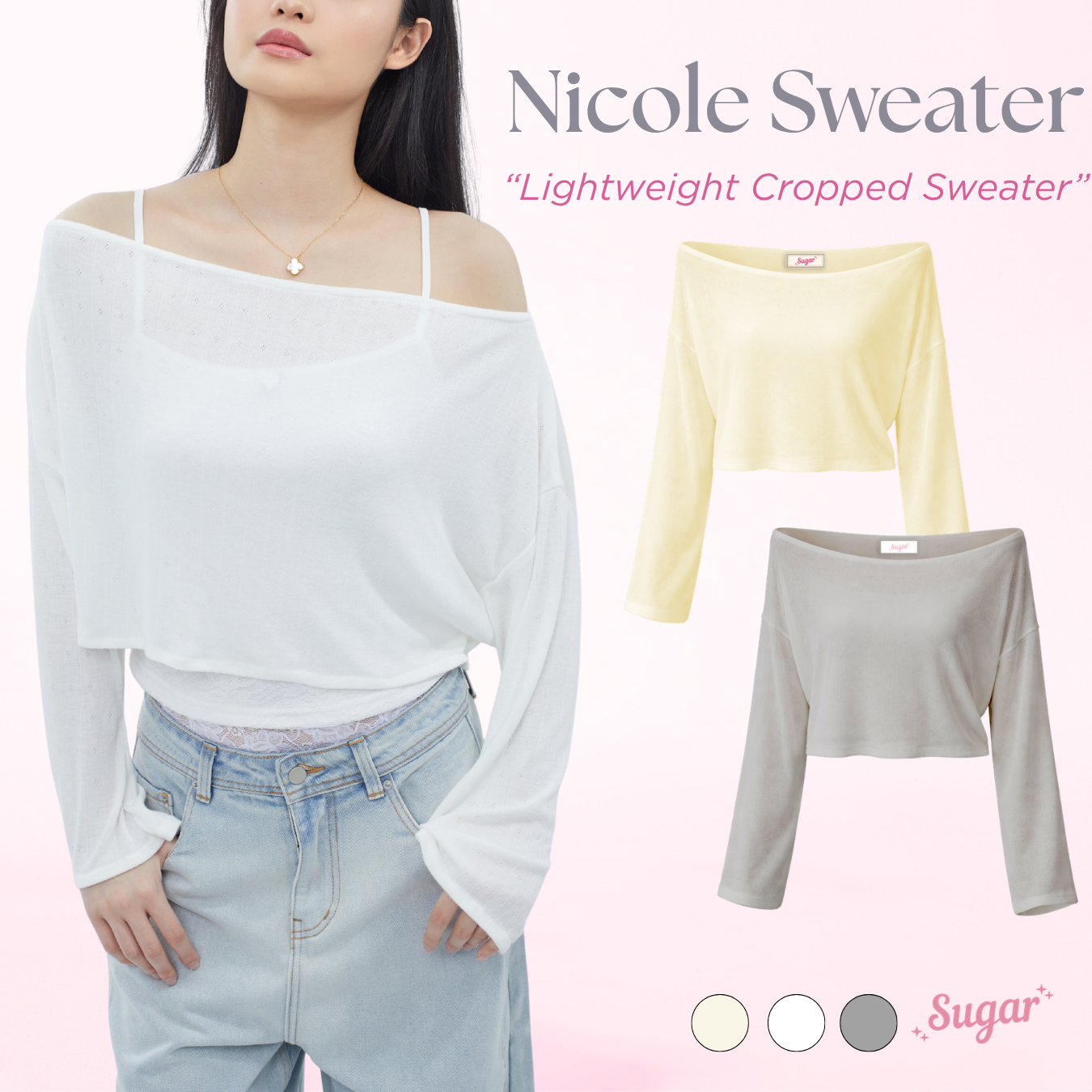 She Wears Sugar – Nicole Sweater | Sweater Wanita Rajut Korean Style Outer Wanita Lengan Panjang Baju Atasan Wanita Terbaru