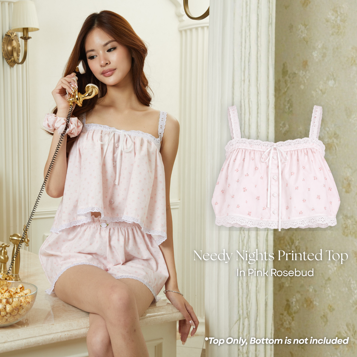 She Wears Sugar — Needy Nights Printed Pyjama | Piyama Wanita Katun Baju Tidur Motif Renda Babydoll Sleepwear