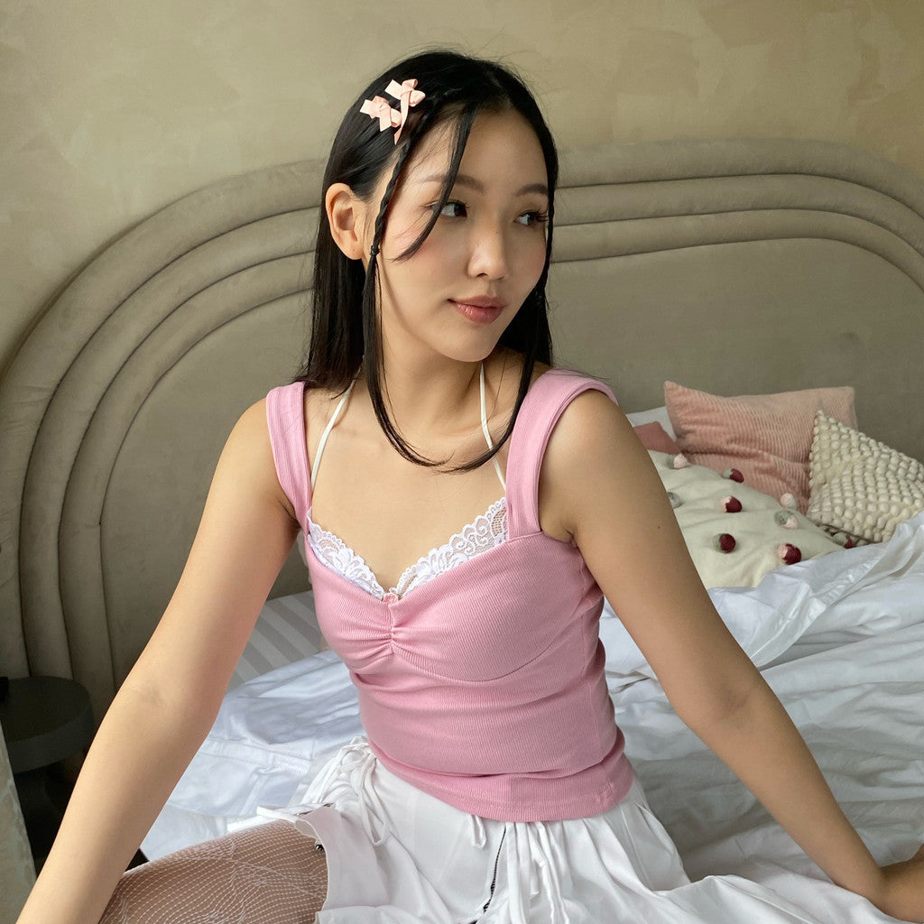 SHEWEARSSUGAR Blair Lace Halter Neck Knitted Tank Top