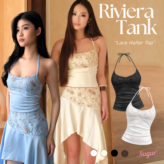 She Wears Sugar -- Riviera Halter Tank | Halter Neck Top Wanita Coquette Lace Top Tank Top Wanita Atasan Wanita Korean Style Fit Body