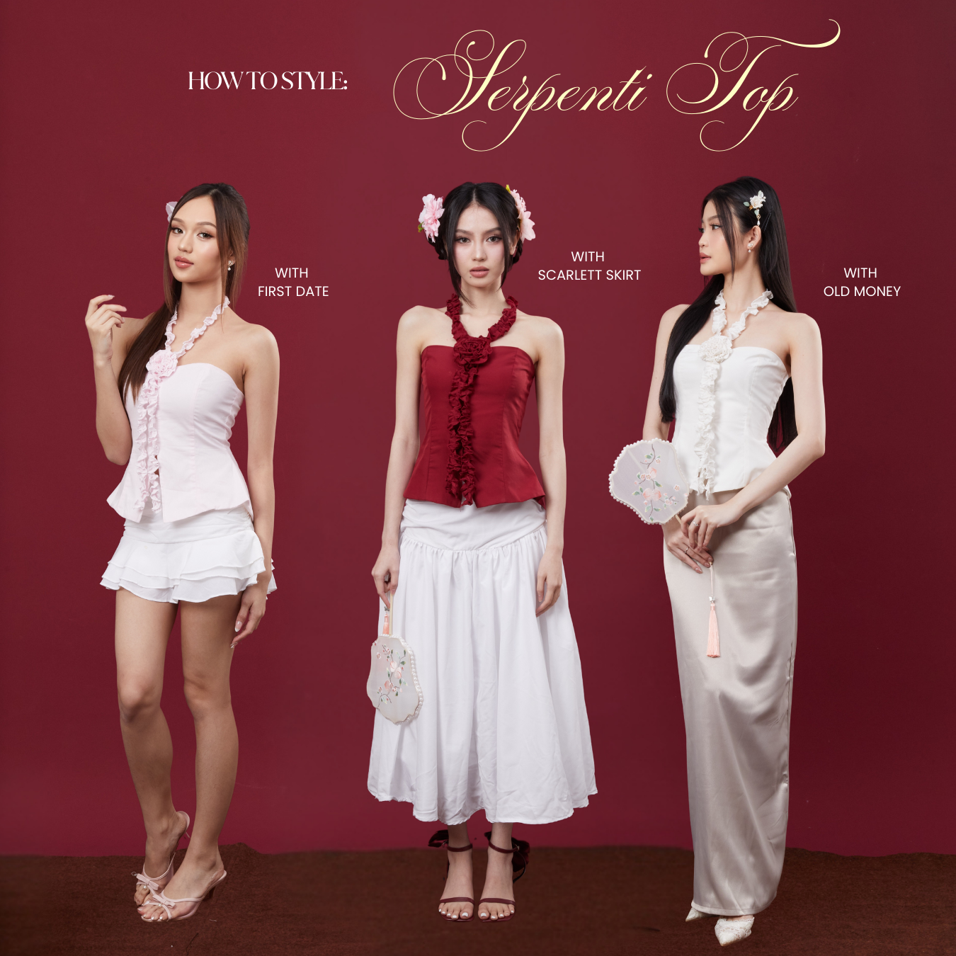 Shewearssugar – Serpenti Top | Wanita Peplum Premium Poplin Cotton Halter Neck Ruffle